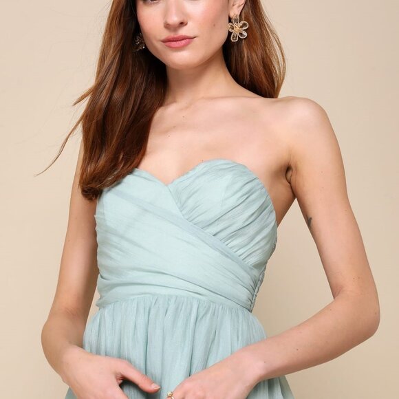 Fairytale Design Sage Green Organza Strapless A-Line Midi Dress - Picture 4 of 4